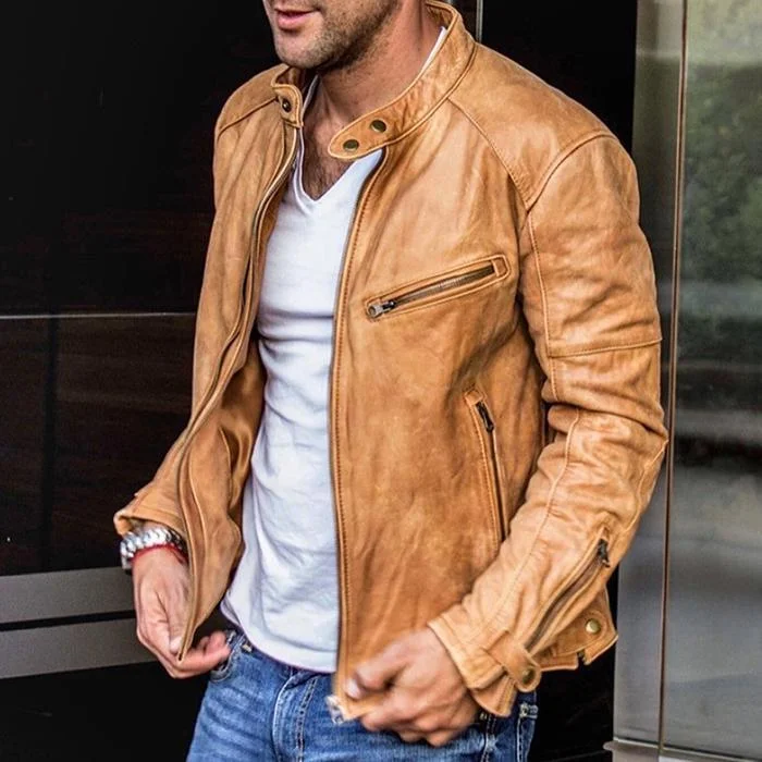 Utbros Fashion Vintage Leather Jacket
