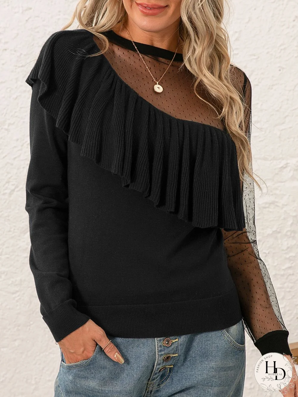 Elegant Acrylic Mid-weight Micro-Elasticity Loose Crew Neck Regular Sweater for Women