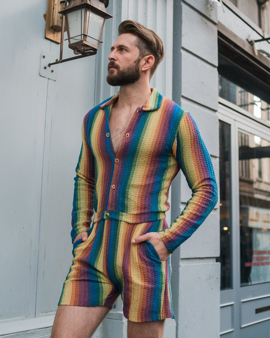 Men's Linen Long Sleeve Printed Jumpsuit