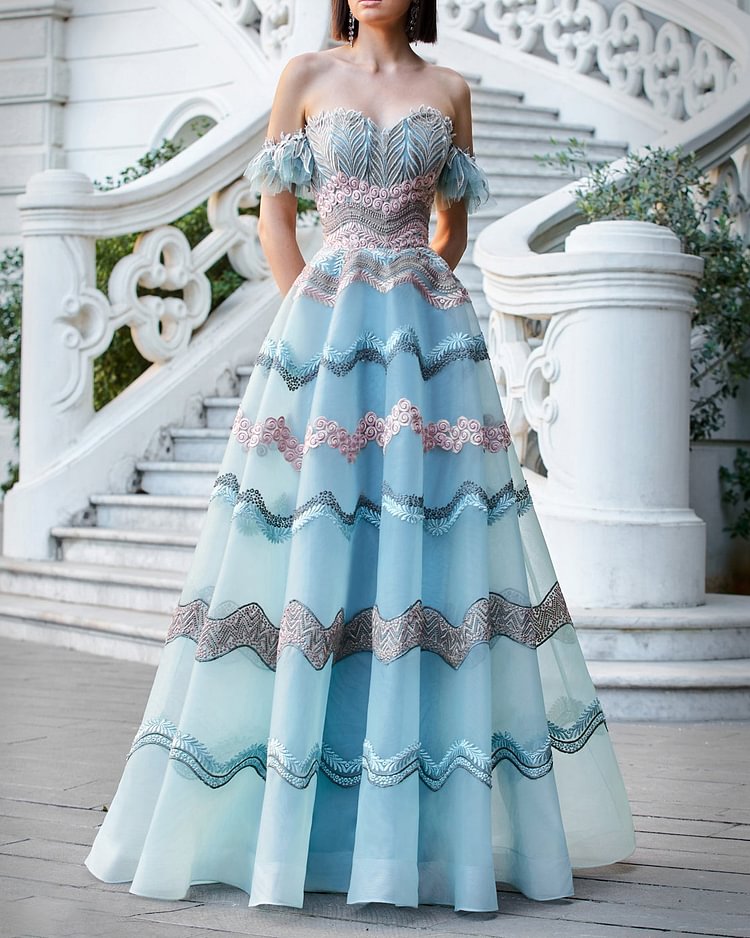 Elegant Luxurious Embroidered Swing Gown