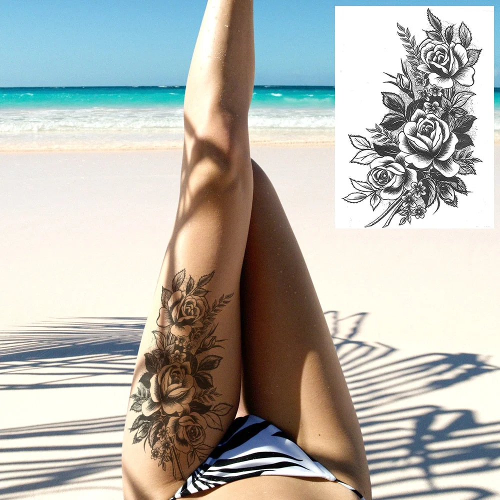 Realistic Sexy Peony Tattoos Temporary Women Adult Flower Arm Tattoos Sticker Waterproof Fake Floral Bloosom Body Leg Art Tatoos