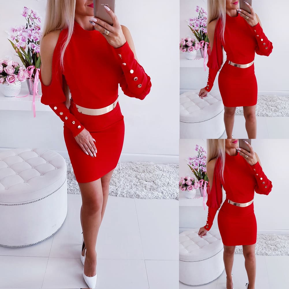 Women Autumn Long Sleeve Bodycon Dress Elegant Ladies High Neck OL Party Casual Holiday Slim Short Dress