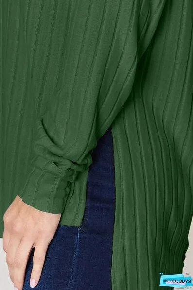 Basic Bae Full Size Ribbed Round Neck Slit T-Shirt