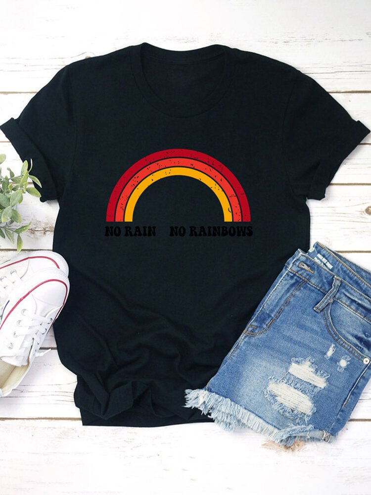 Casual Rainbow Printed Short Sleeve O neck T Shirt For Women P1651434