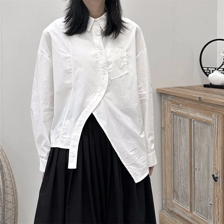 Dawfashion Techwear Streetwear-Japanese Dark Style Asymmetrical Design Long-sleeved Shirts-Streetfashion-Darkwear-Techwear