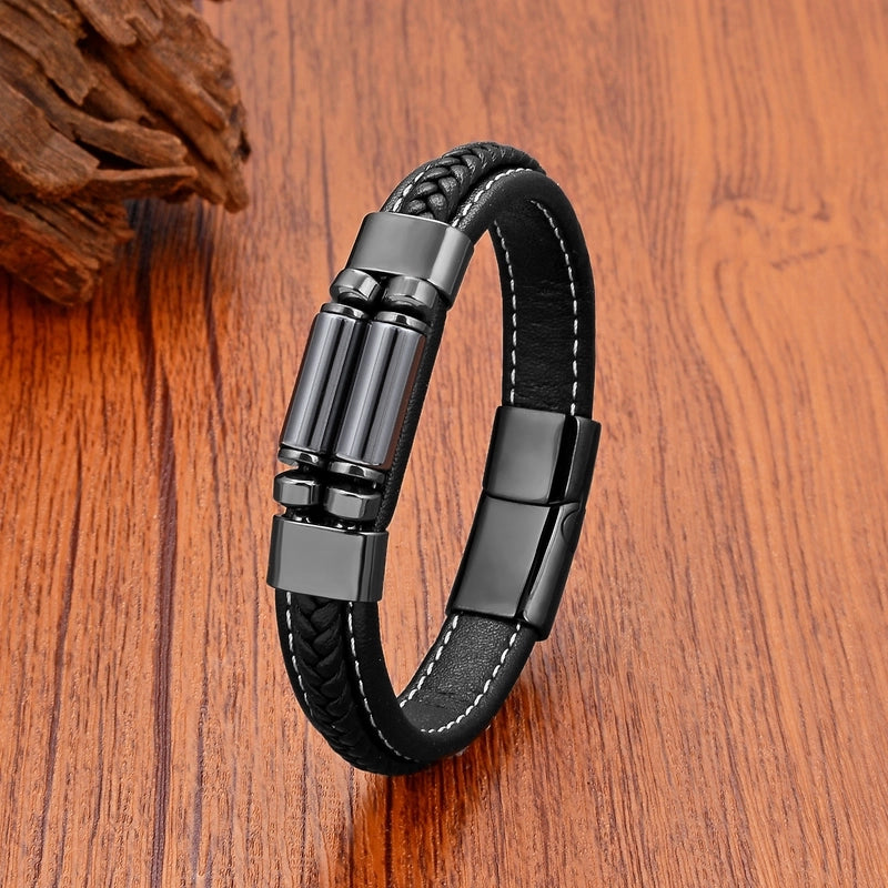 Modern Style Commute Geometric Leather Rope Metal Men’s Bracelets