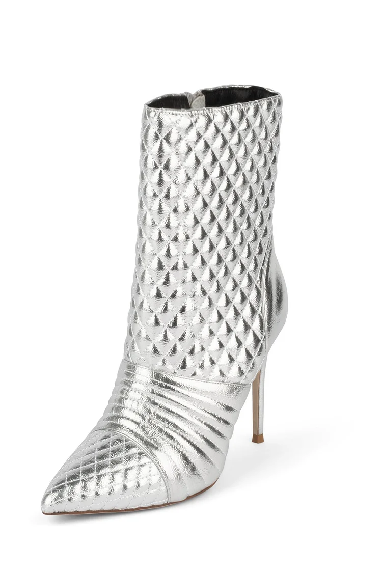 Silver Pointed Toe Stiletto Ankle Boots Vdcoo