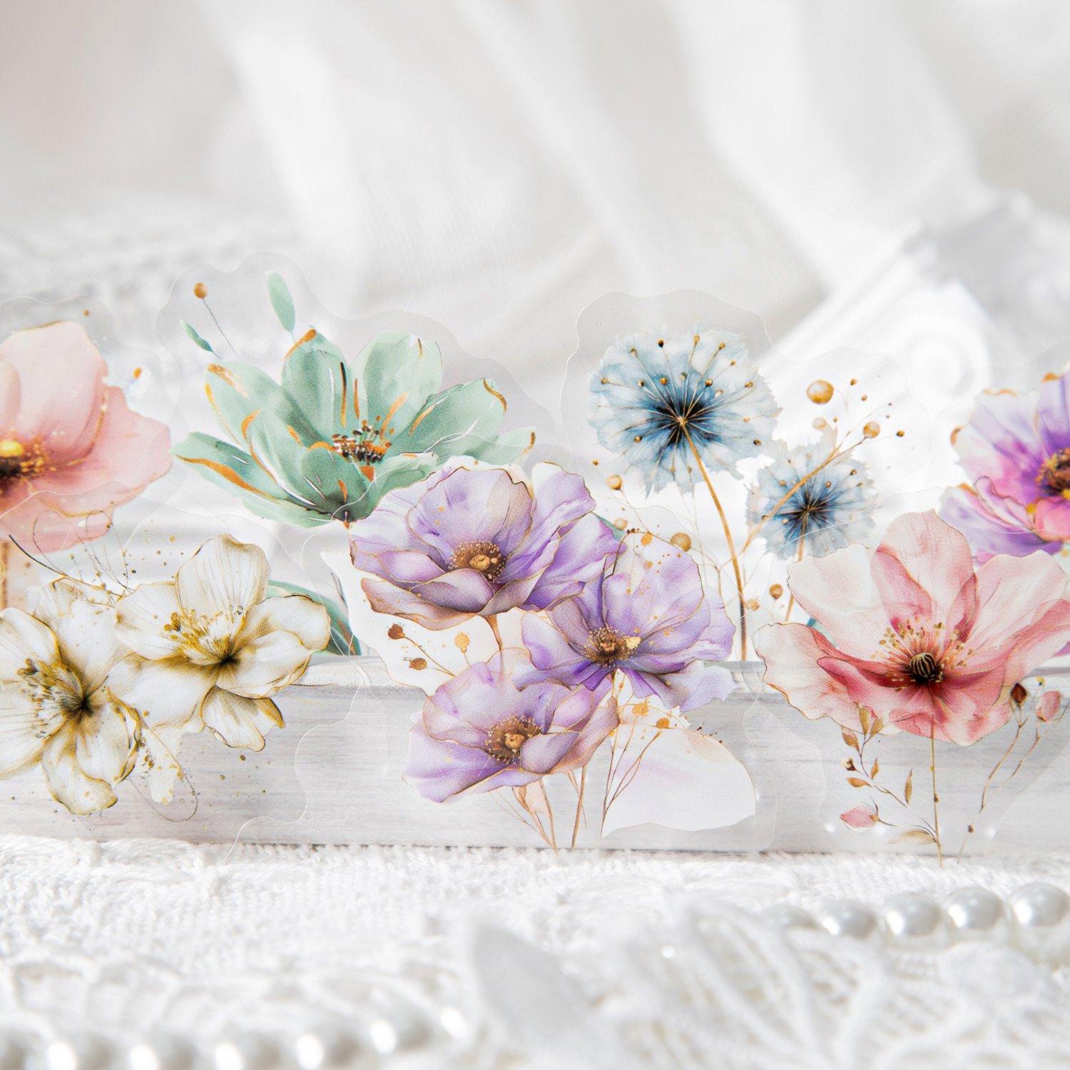 PET 스티커 - 꽃 이야기 시리즈 빈티지 수채화 꽃