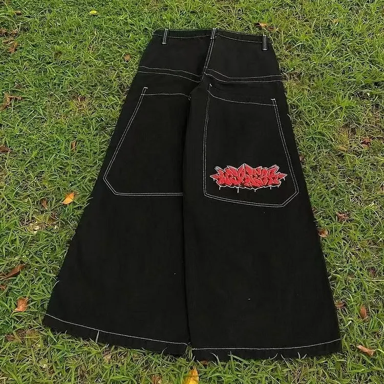 Men's Baggy Denim Jeans with Graphic Print and Washed Finish