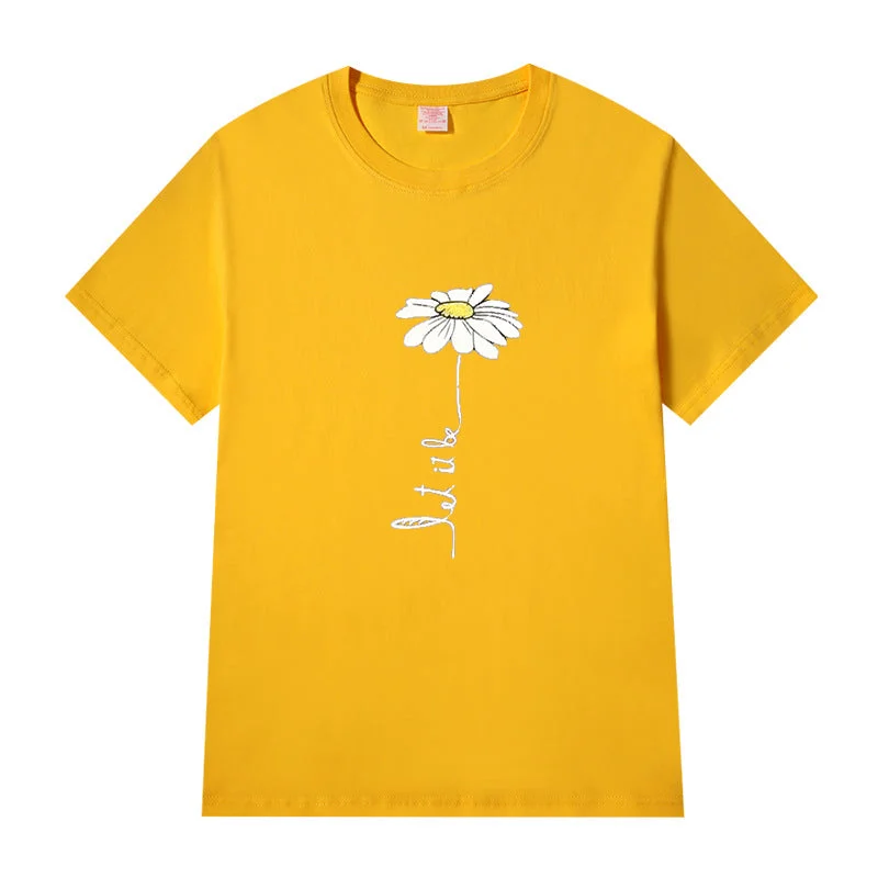 Short Sleeve Crew Neck Sun Flowers Be Kind Letter Printed T-shirt