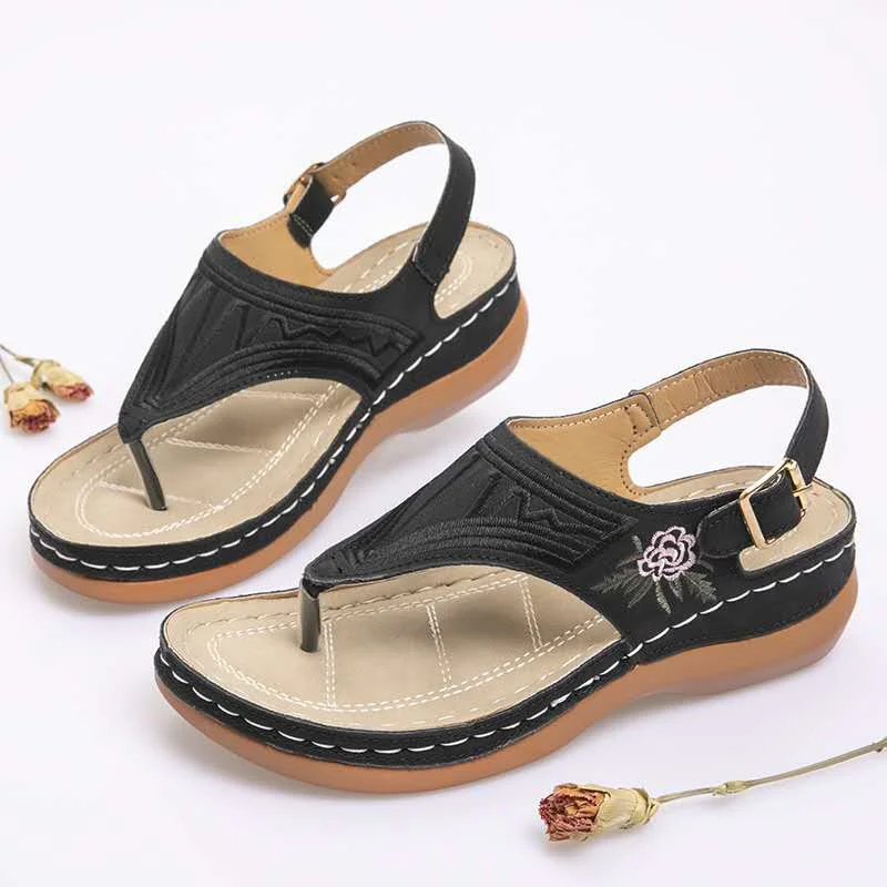 Beach Shoes Women's Sandals Ladies Clip Toe Wedges Thong Shoes 2023 Fashion Embroidery Platform Buckle Casual Female