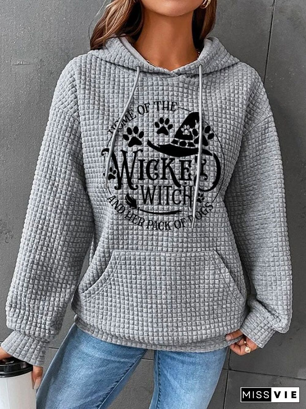 Women's Halloween Home Of The Wicked Witch And Her Pack Of Dogs Print Waffle Hoodie