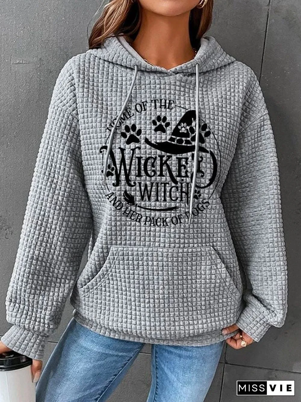 Women's Halloween Home Of The Wicked Witch And Her Pack Of Dogs Print Waffle Hoodie