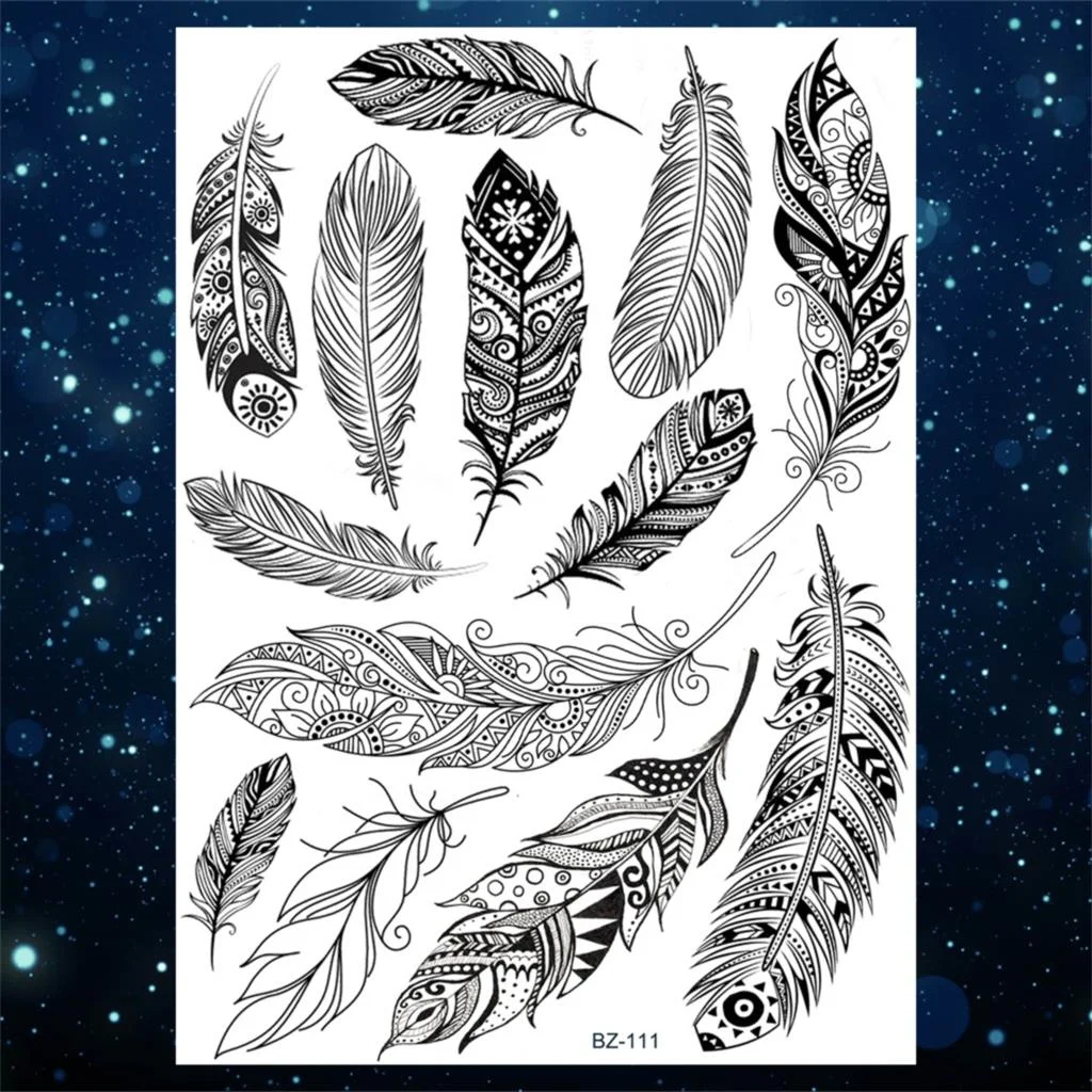 Sdrawing Henna Temporary Tattoos For Women Girls Feather Butterfly DreamCatcher Fake Gem Tattoo Sticker Chest Arm Tatoos Tribal