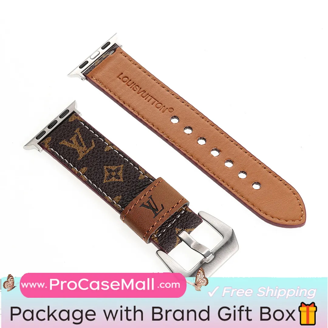 LV Genuine Leather Monogram Canvas Apple Watch Strap Checkerboard Canvas