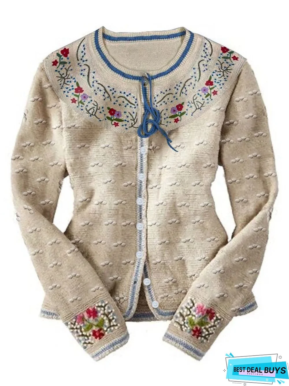 Jacket Bohemian Vintage Embroidery Long Sleeve Cotton-Blend Cardigan Sweater