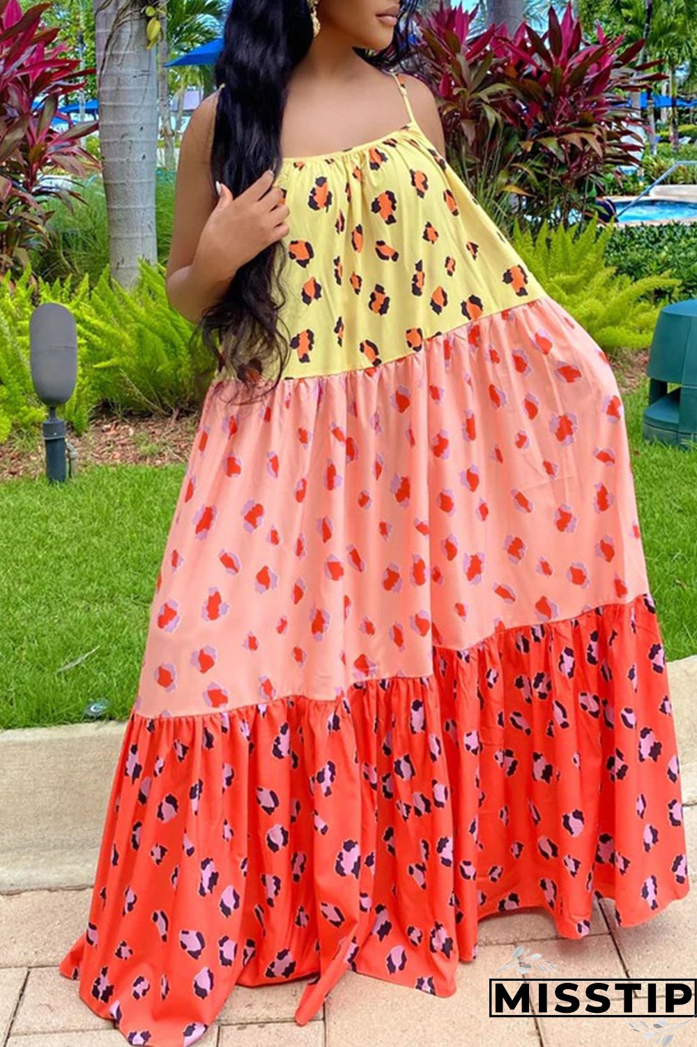 Blue Casual Sweet Print Patchwork Spaghetti Strap A Line Dresses