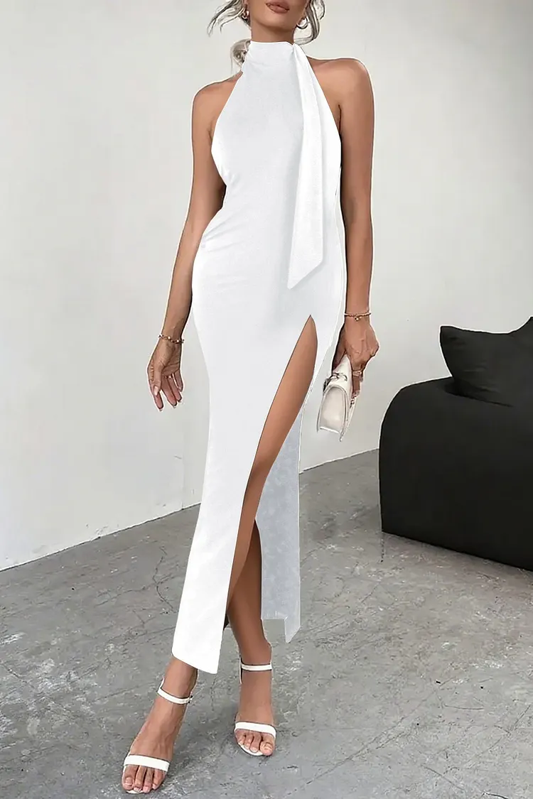 Backless Tie High Slit Party Dress