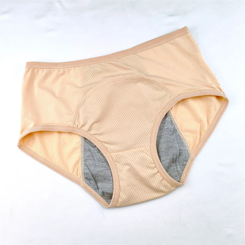 Damokan High Elasticity Menstruation Underwear Mid Rise Leak-proof Safety Briefs Plus Size Seamless Panties Nude Cotton Solid Lingerie