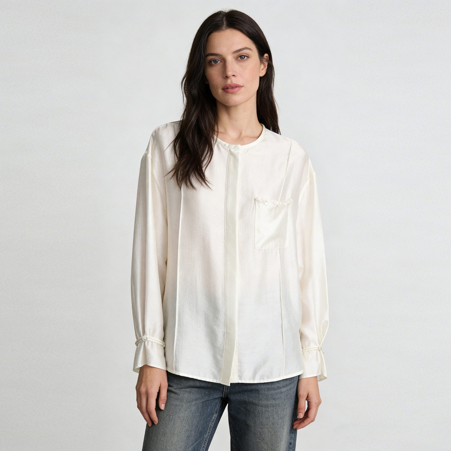 Silk Blouse Top with Beaded Detail REAL SILK LIFE