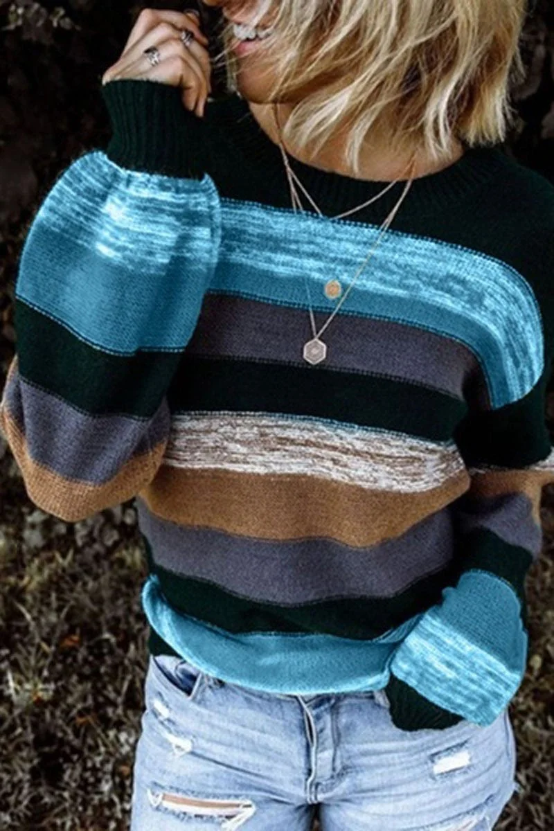 Stripe Contrast Color Round Neck Sweater