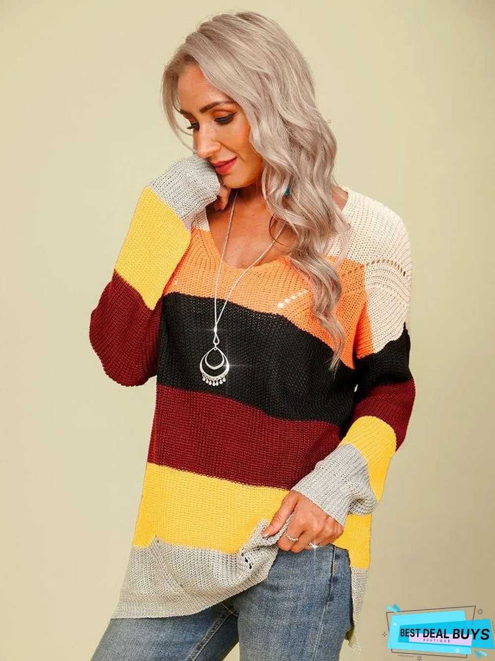 Long Sleeve V Neck Casual Sweater