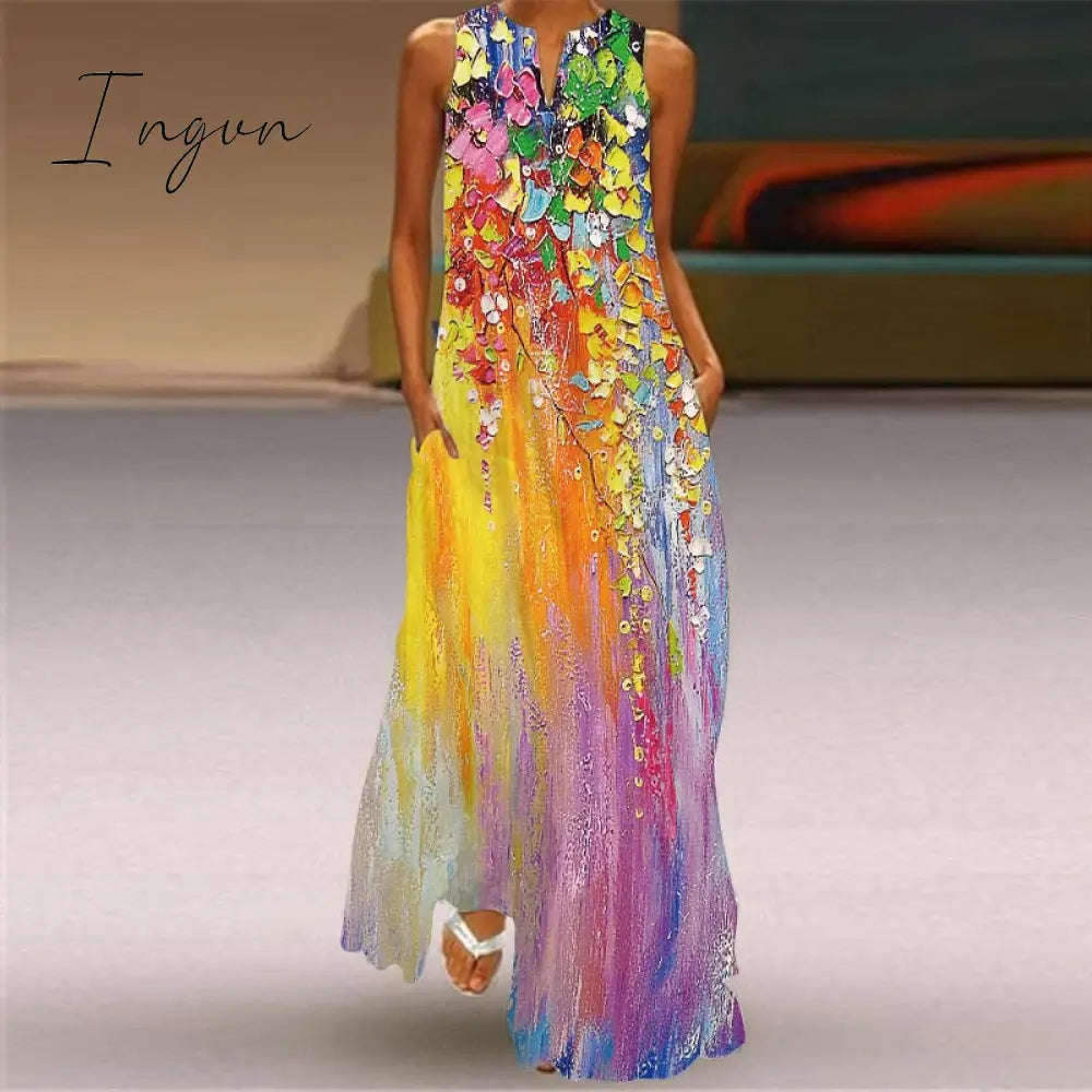Ingvn - Summer Long Dress Elegant Robe Party Sleeveless Dresses Women Casual Sundress Vintage Maxi
