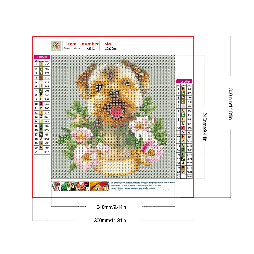 Full Round Diamond Painting 30*30cm - Flower Dog