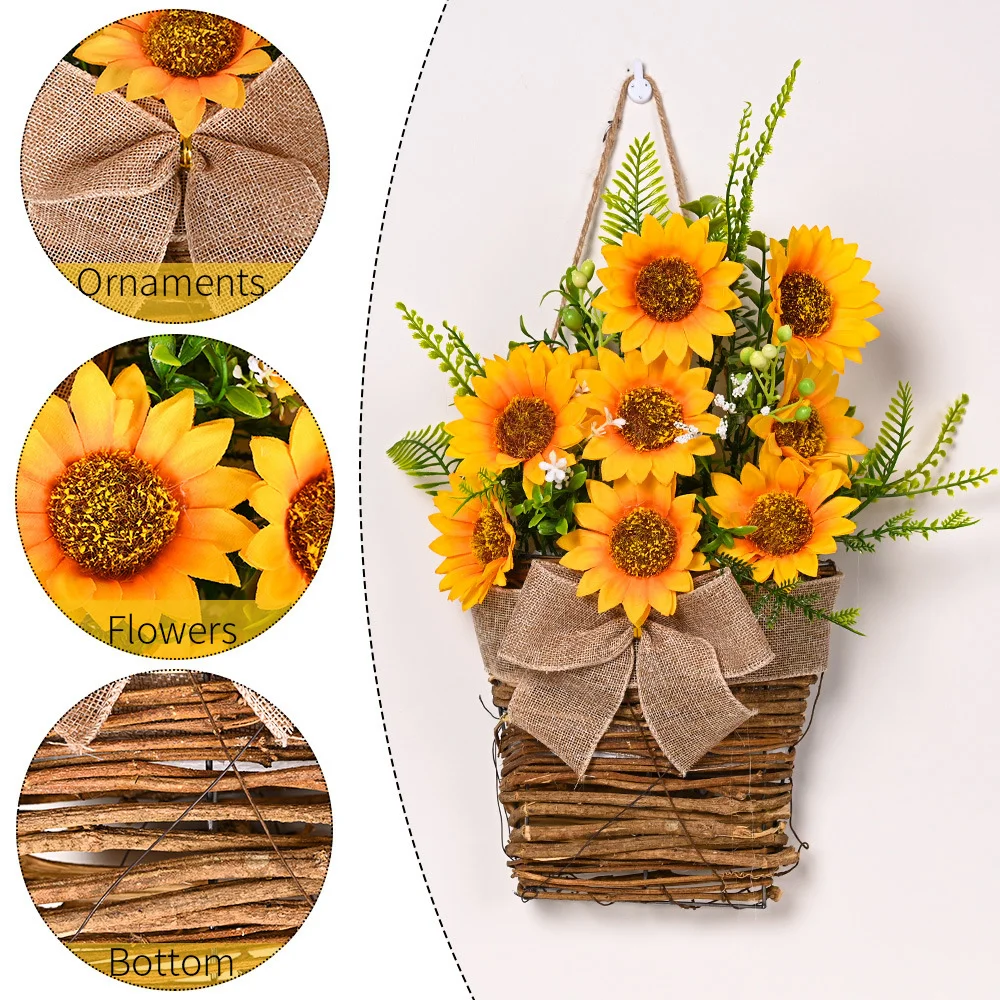 Summer Sunflower Basket Door Hanging Decoration Wreath Door Wall 