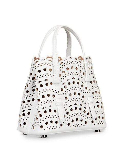 Ala&iuml;a Mini Mina Perforated Leather Tote bag white