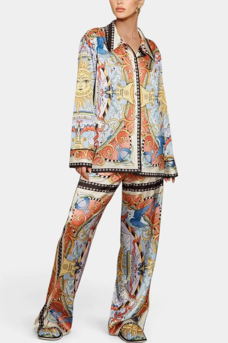 Baroque Embellished Shirt and Wide-Leg Trousers Set