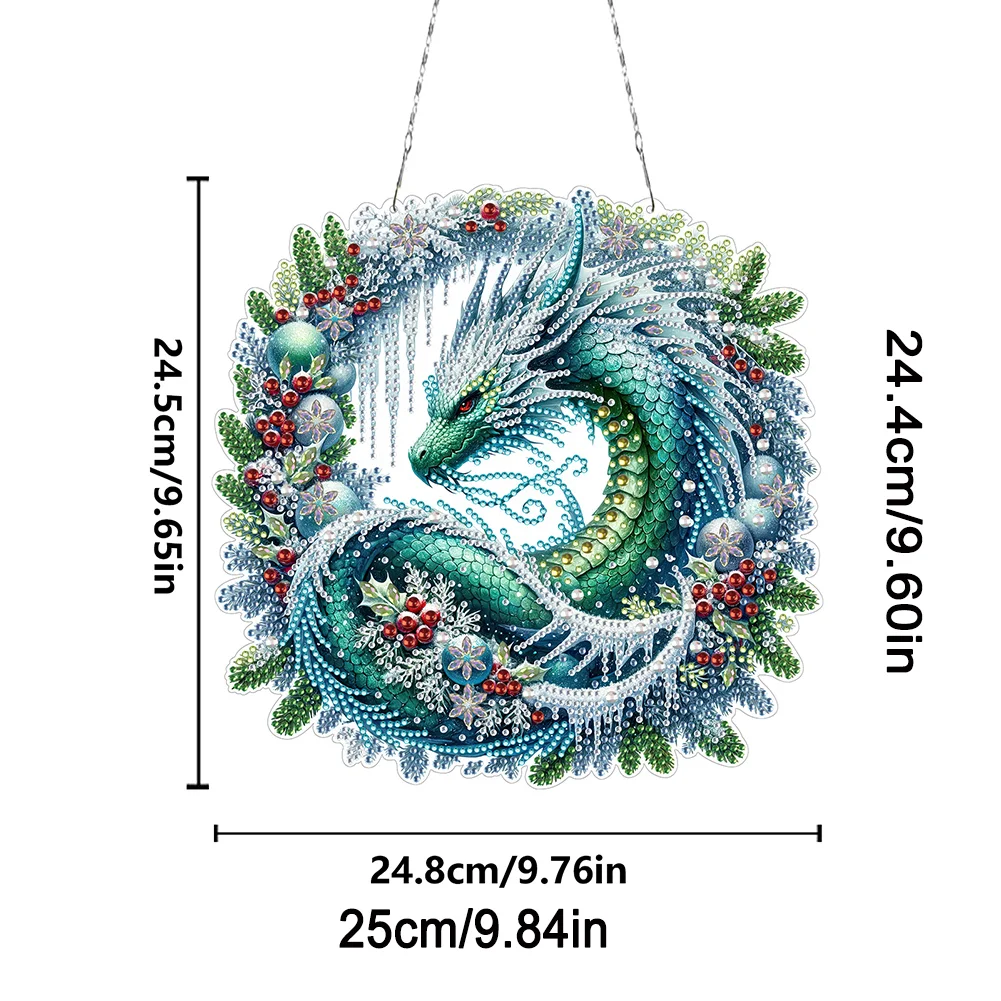 5D DIY Christmas Dragon Wreath Acrylic Special Shape Diamond Painting Art Pendants for Wall Window