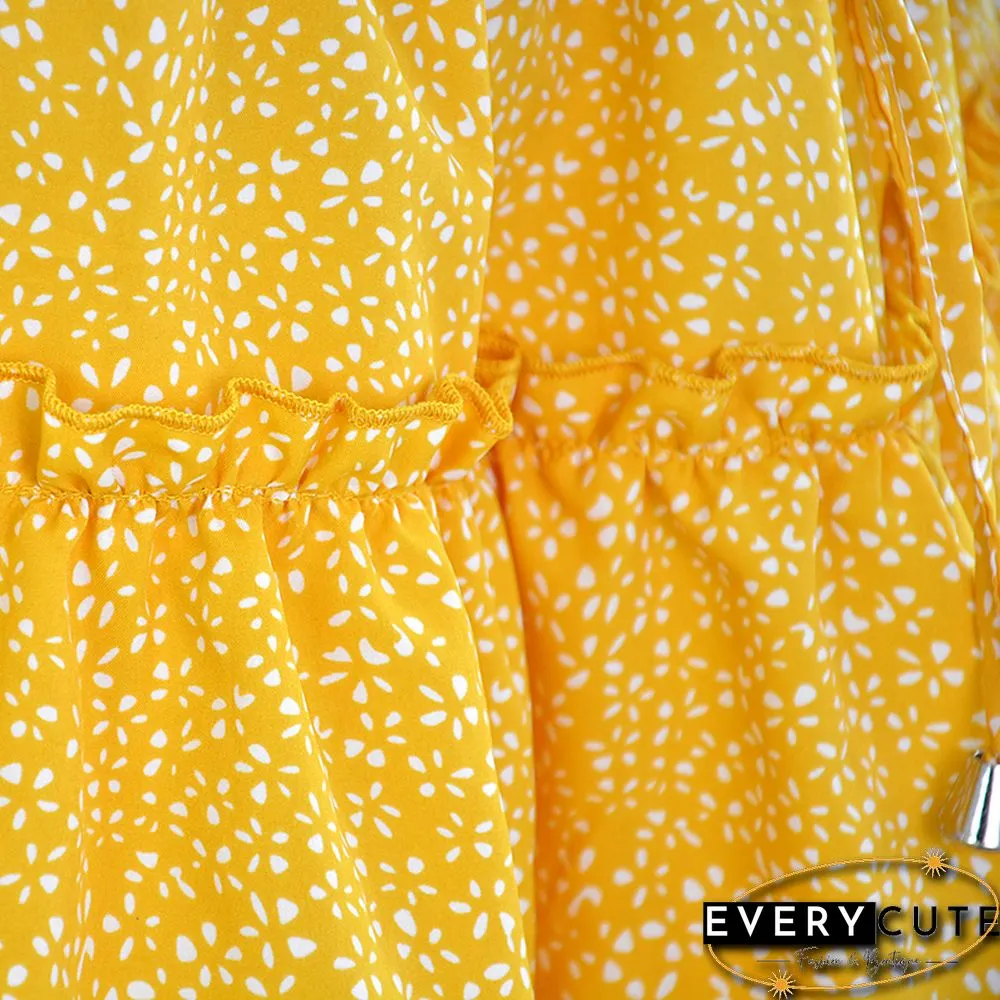 Yellow Floral Print A-Line Mini Skrit