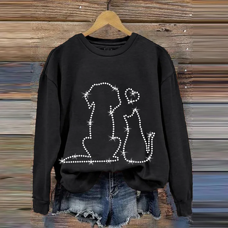 Simpfit Lässiges Sweatshirt mit Love-Cat-and-Dog-Print