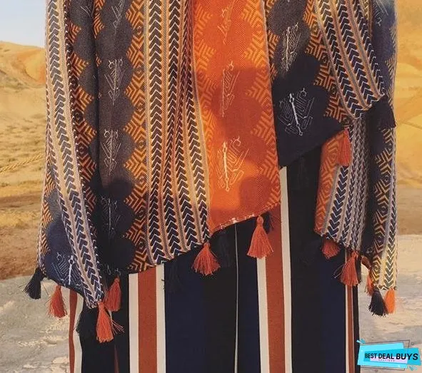 Autumn And Winter New Bohemian Retro Art Stripe Tassel Soft Cotton Scarf Shawl
