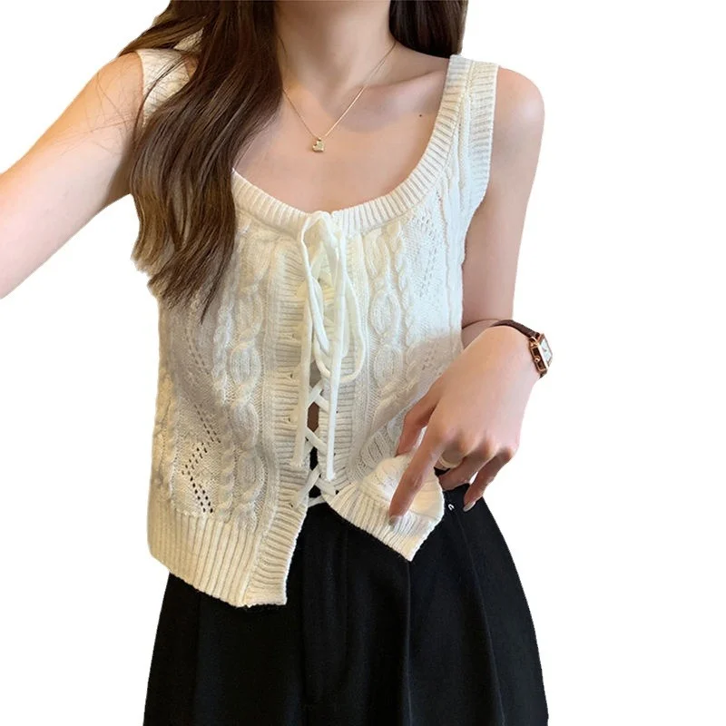 Uveng Uveng Fashion Fashion Short Strap Design Knitted Sling Vest New Niche Sleeveless Top