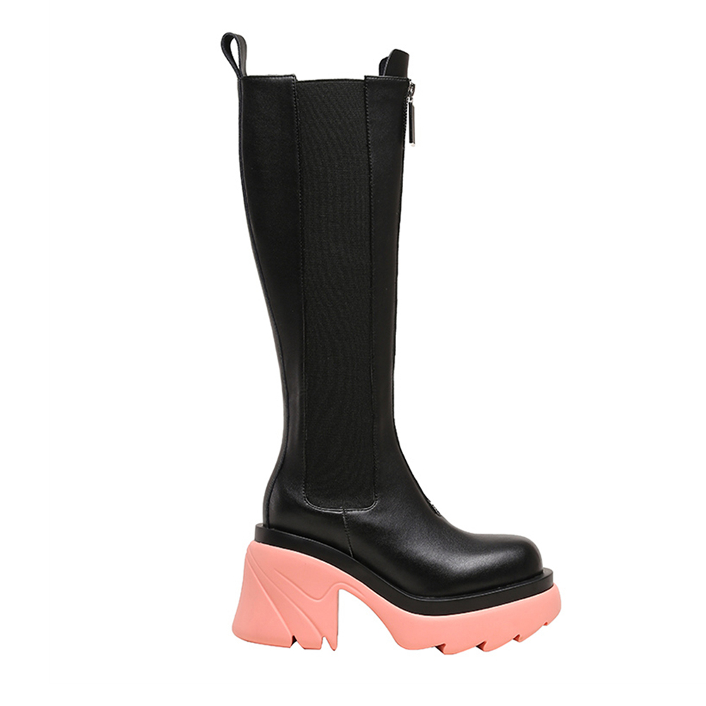 80mm Round Toe Thick-soled Front Zipper Boots-vocosishoes