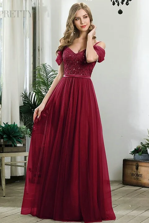 New Arrival Off-the-Shoulder Straps Sequins Prom Dress Long