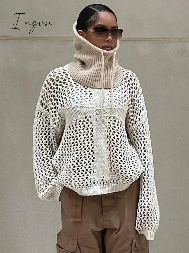 Ingvn - New Women’s Fashion Y2K Harajuku Hollow Out Knit Pullovers Crewneck Vintage Top Fairycore