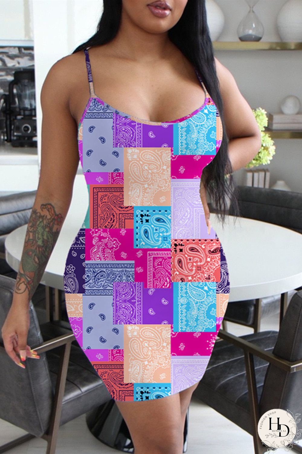 Yellow Fashion Casual Print Backless Spaghetti Strap Sleeveless Dress Dresses