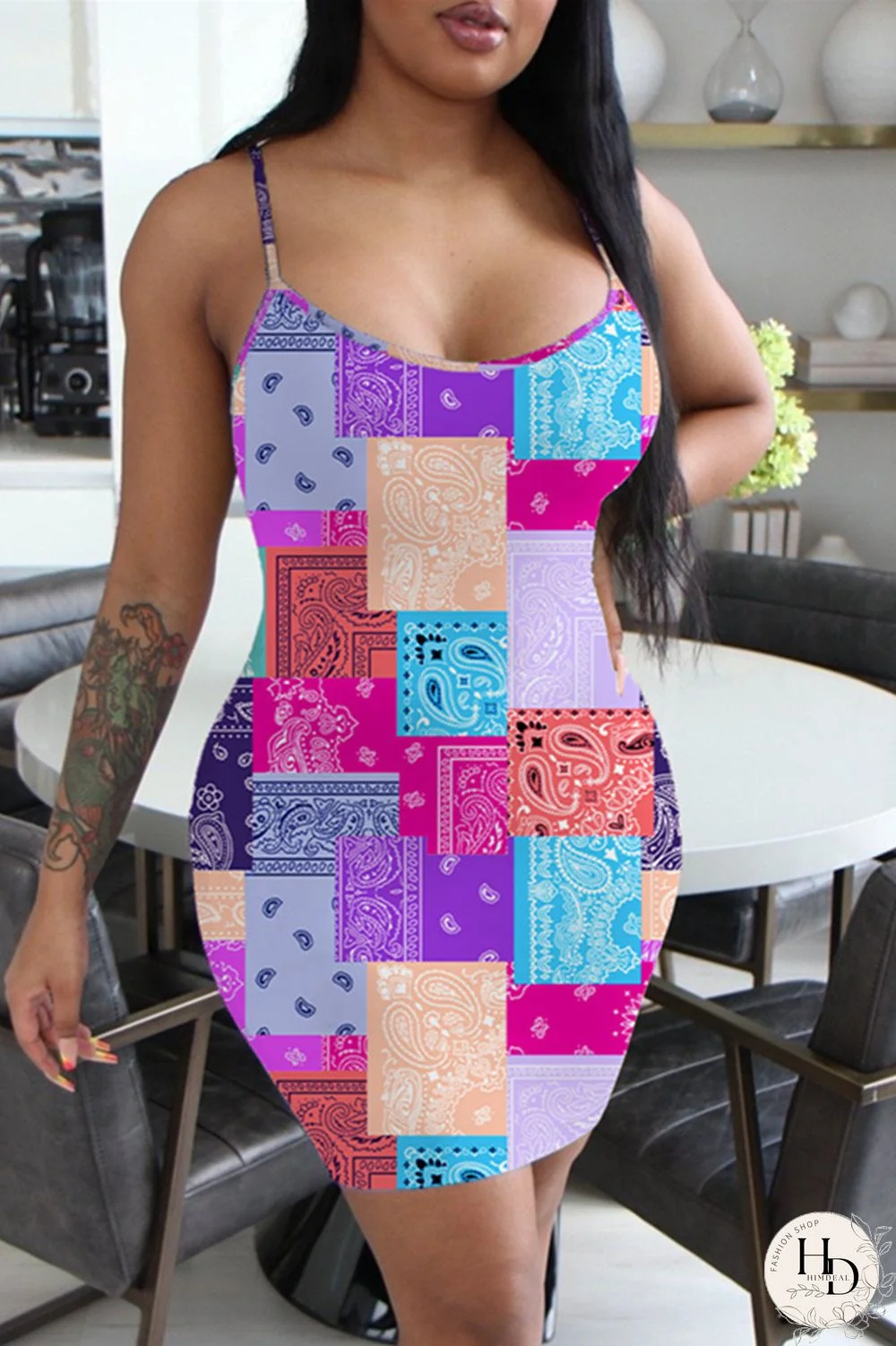 Yellow Fashion Casual Print Backless Spaghetti Strap Sleeveless Dress Dresses