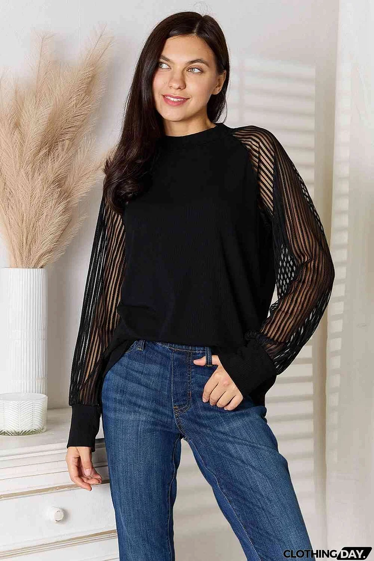 Double Take Round Neck Raglan Sleeve Blouse