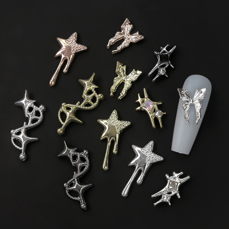 New Nail Art Crock Heart Retro Punk Style Sweet Cool Asymmetric Star Butterfly Alloy Jewelry Diamond DIY Accessories