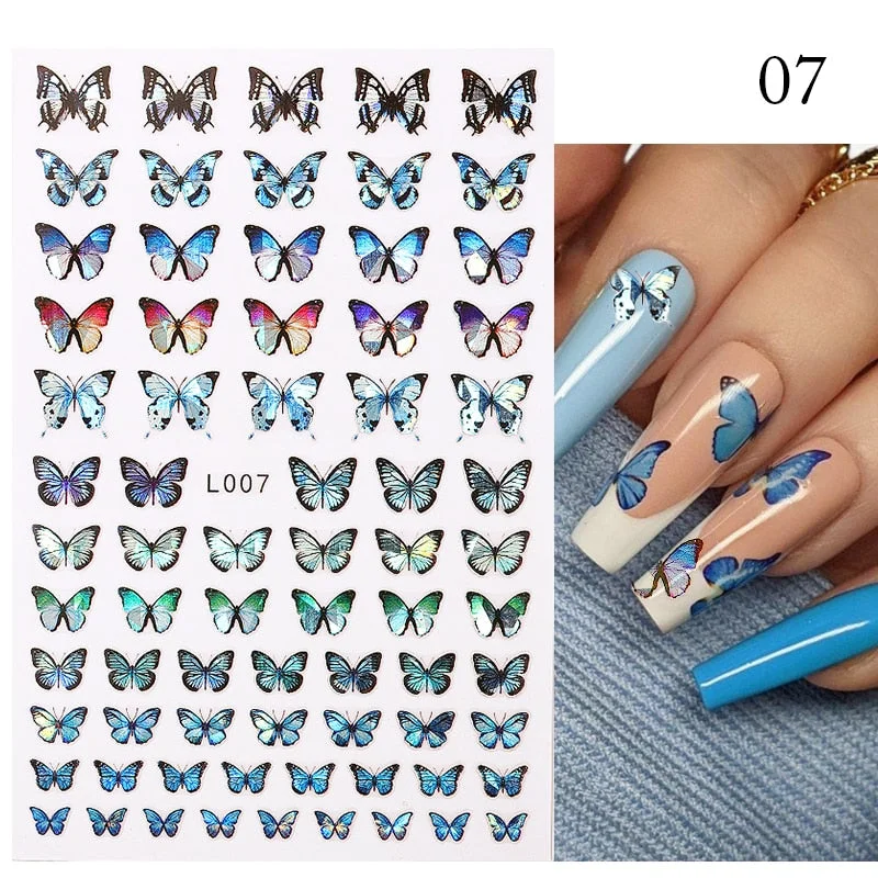 1 Sheet Laser Butterfly Gold Silver Black White 3D Nail Stickers Butterflies Heart Nail Decals Slider DIY Nail Art Decotaion-Nail Inspo