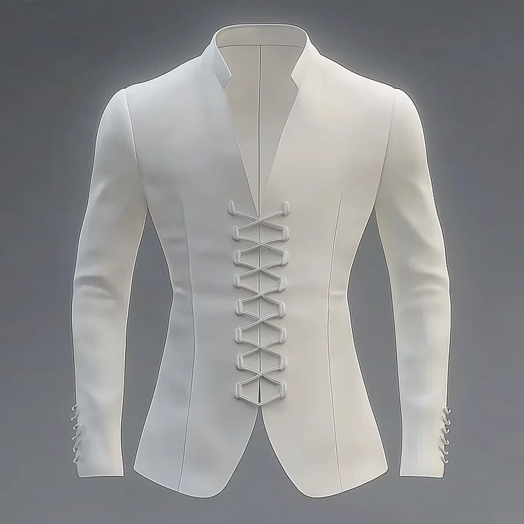 Okaywear Solid Stand Collar Long Sleeve Lace Up Jacket 