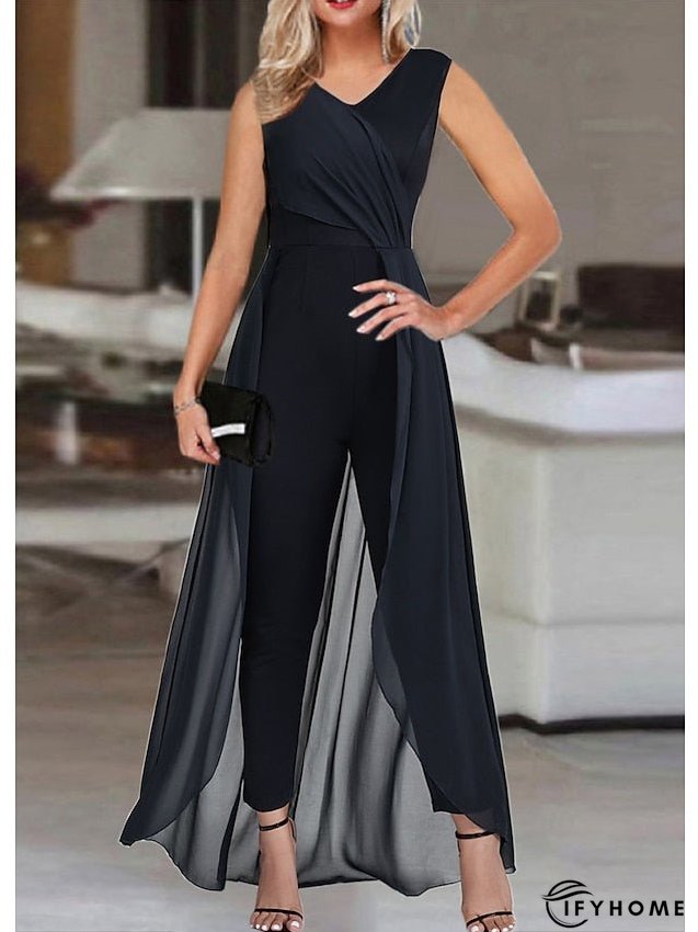 Women's Plus Size Jumpsuit Sleeveless Cocktail Elegant Long Pants V Neck High Waist Solid Color One Piece Jumpsuit | IFYHOME