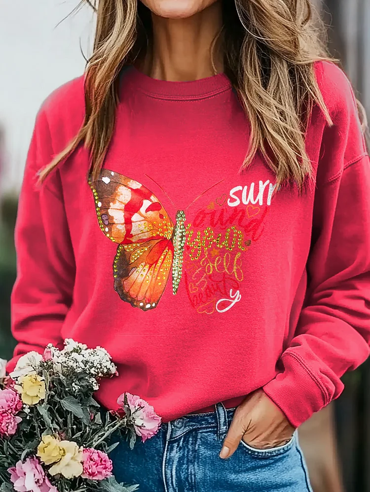 Hippie Butterfly Art Print Casual Sweatshirt