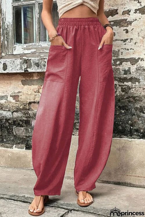 Resort Casual Elastic Waist Loose Trousers