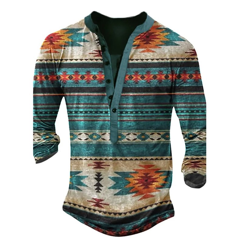 Men's Retro Diamond Prnt Long Sleeve T-shirt