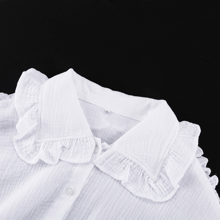 Ootddress White Ruffled Casual Shirts For Women Fashion Patchwork Cardigan Lapel Long Sleeve Outwear Slim Ladies Shirts 2025 New